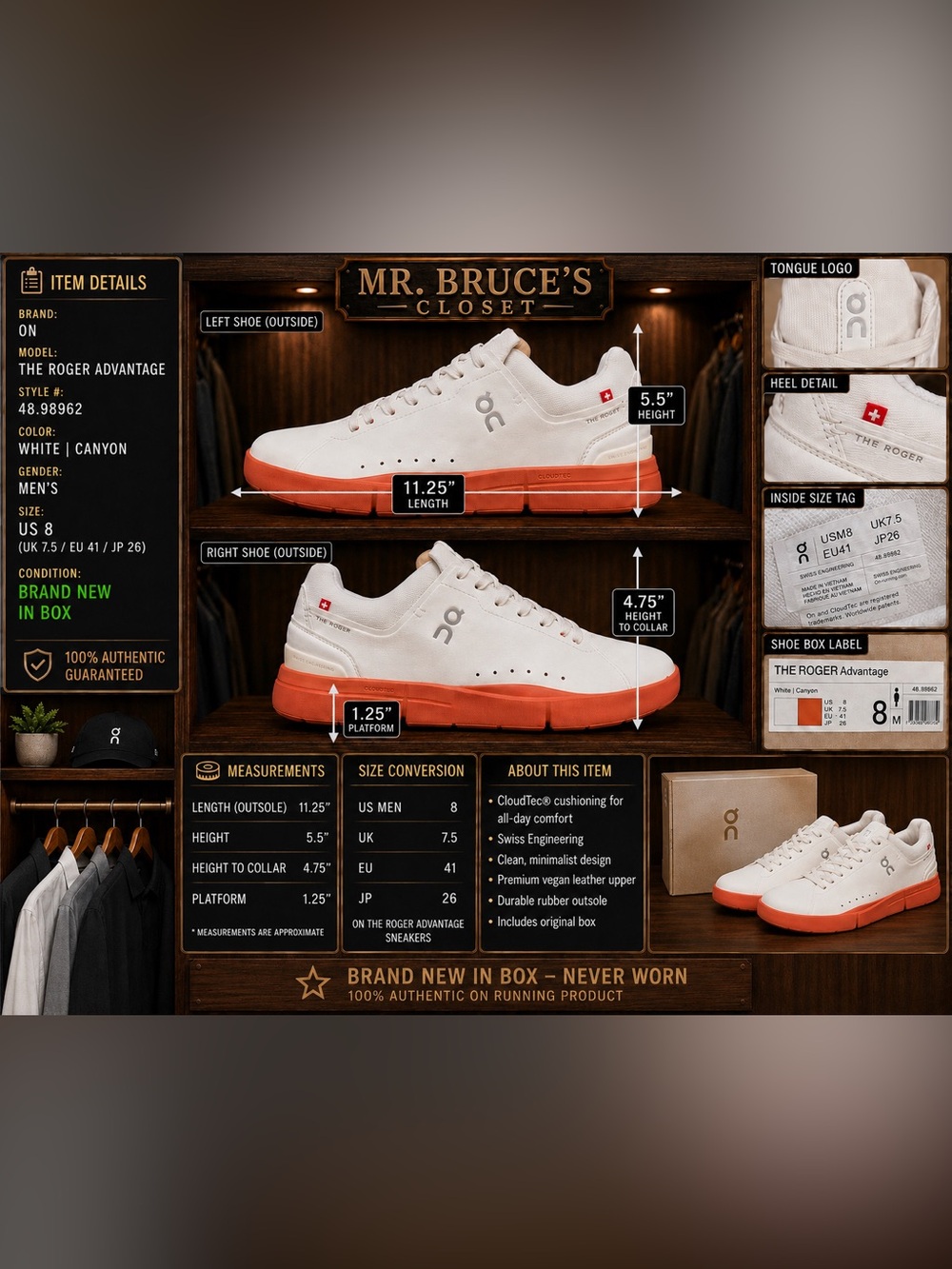 On Roger Advantage Men's Sneakers in White with Orange Sole